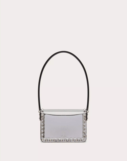 SMALL ROCKSTUD23 MIRROR-EFFECT CALFSKIN SHOULDER BAG